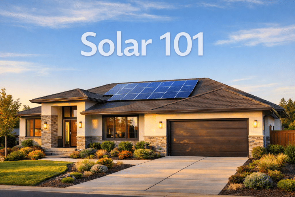 Modern home with solar panels installed on roof - Solar 101 guide