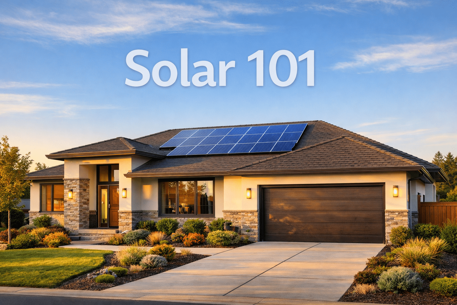 Modern home with solar panels installed on roof - Solar 101 guide