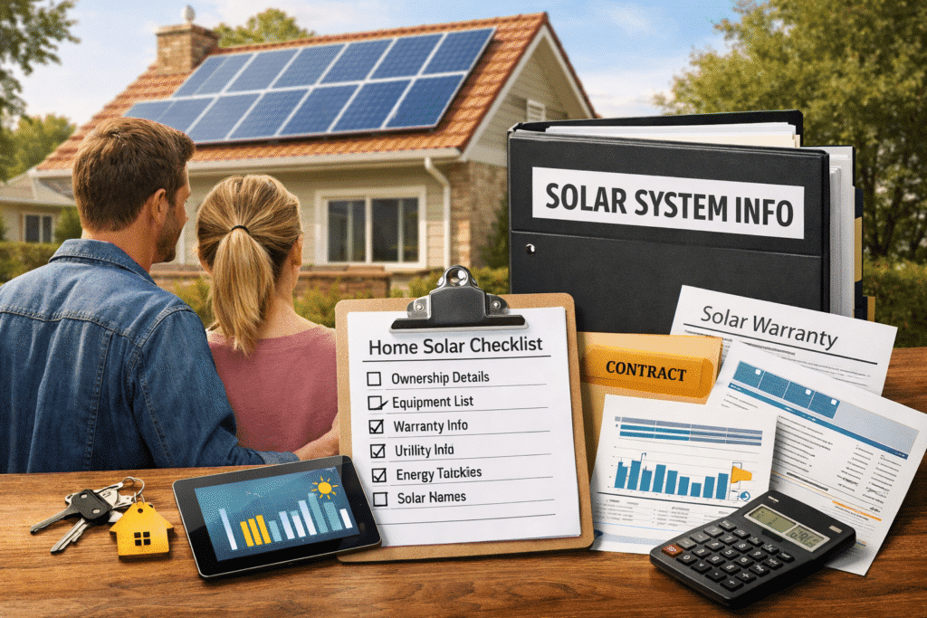 Homeowners reviewing solar system documents