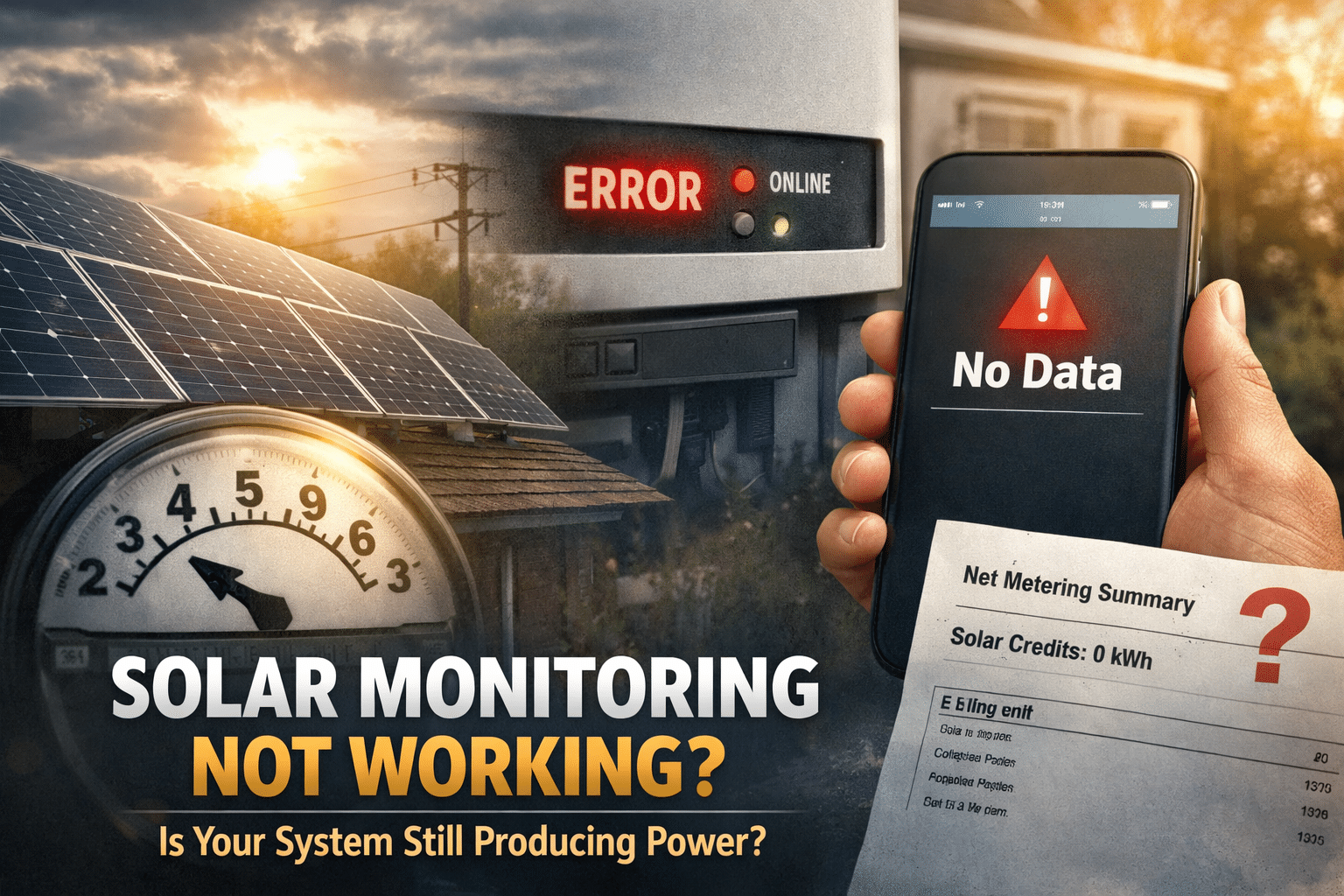 Solar monitoring app showing no data next to inverter error message