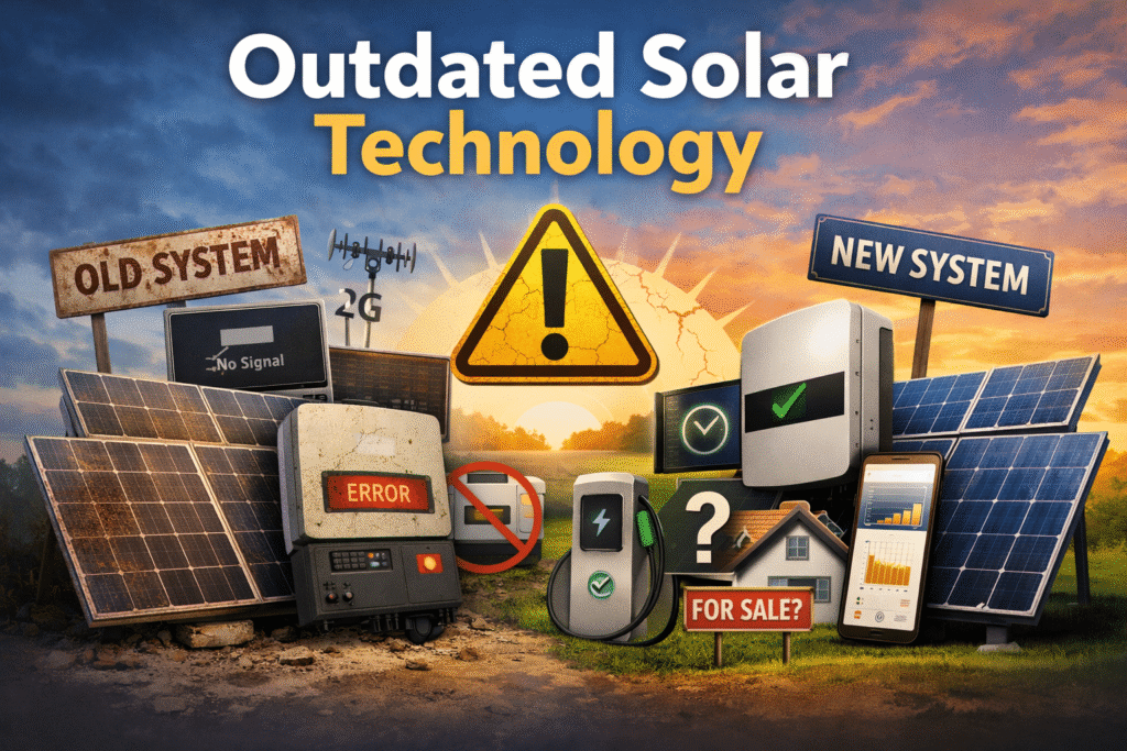 Illustration comparing outdated and modern residential solar technology