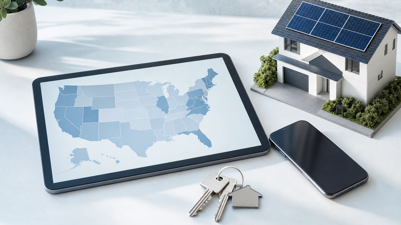Homeowner reviewing solar incentive documents with laptop showing state rebate programs and DSIRE database